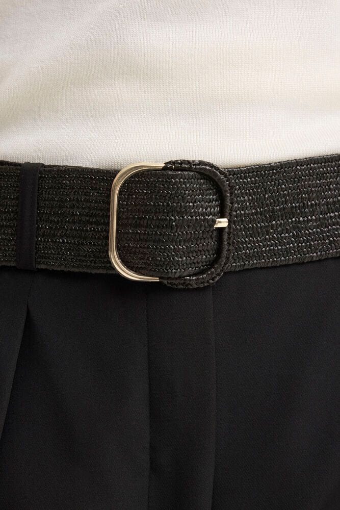 black woven belt women, black summer belt, wide black waist belt, woven black belt with gold buckle