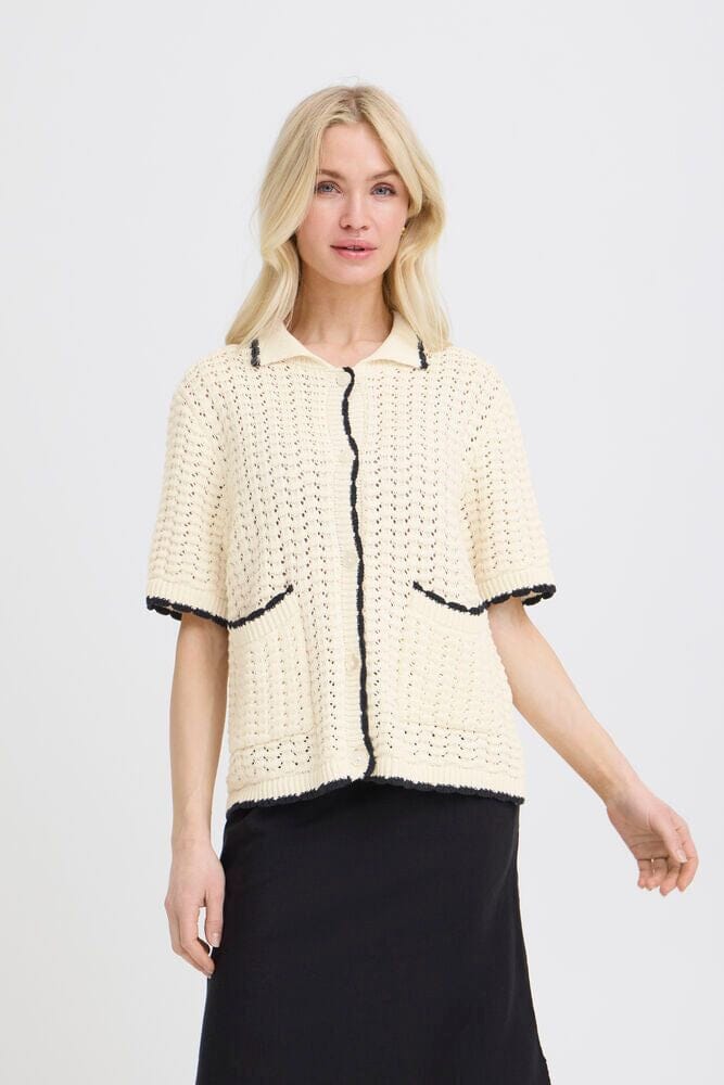 women's textured knit blouse, cream knit cardigan shirt women

