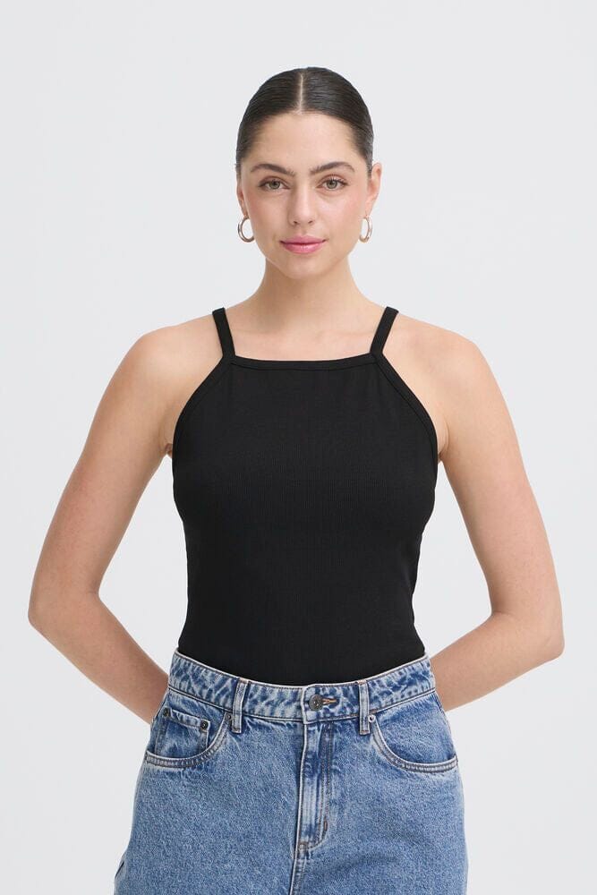 black ribbed tank top women, square neck tank top womens, black fitted tank women, ribbed sleeveless top women, minimalist black tank top