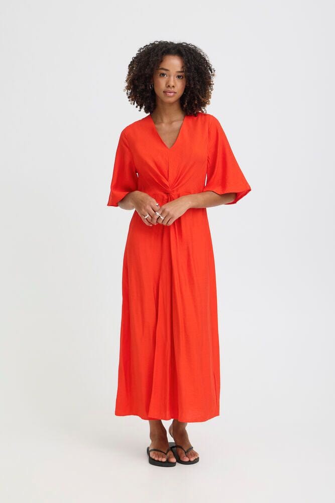 TWIST FRONT MIDI DRESS WITH SLEEVES (RED) Dress ICHI 