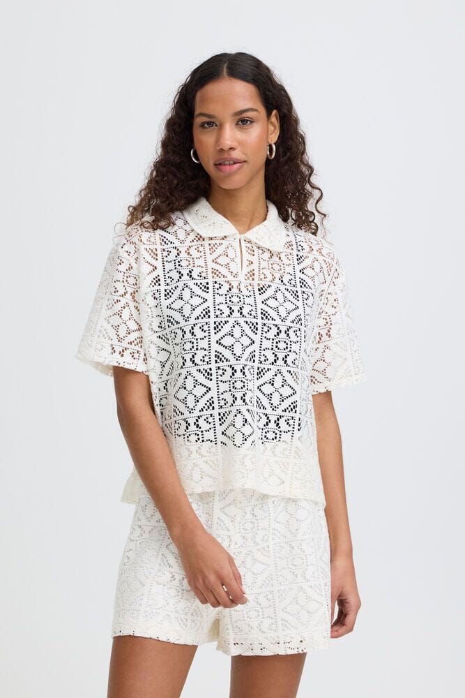 open knit top women, white crochet top women, textured knit blouse, summer knit top women, breathable knit shirt women, short sleeve knit top white