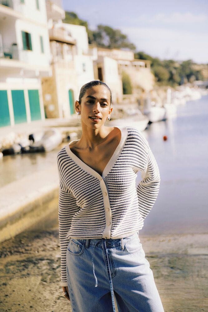 lightweight striped cardigan women, v neck cardigan women striped, summer cardigan women, breathable knit cardigan women