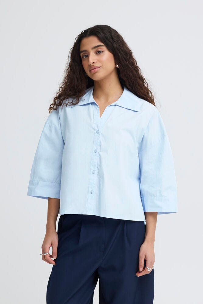 boxy button down shirt women, blue oversized shirt women, cropped button down shirt