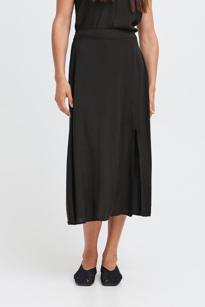 black midi skirt women, satin midi skirt black, flowy black skirt, black skirt with slit