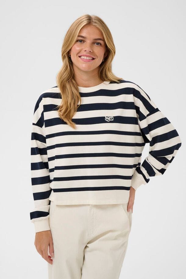 cream and navy striped sweater women, navy stripe cropped sweater, french striped sweater women, navy and cream stripe top