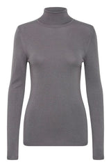 Classic grey rollover top for layering looks, ICHI 