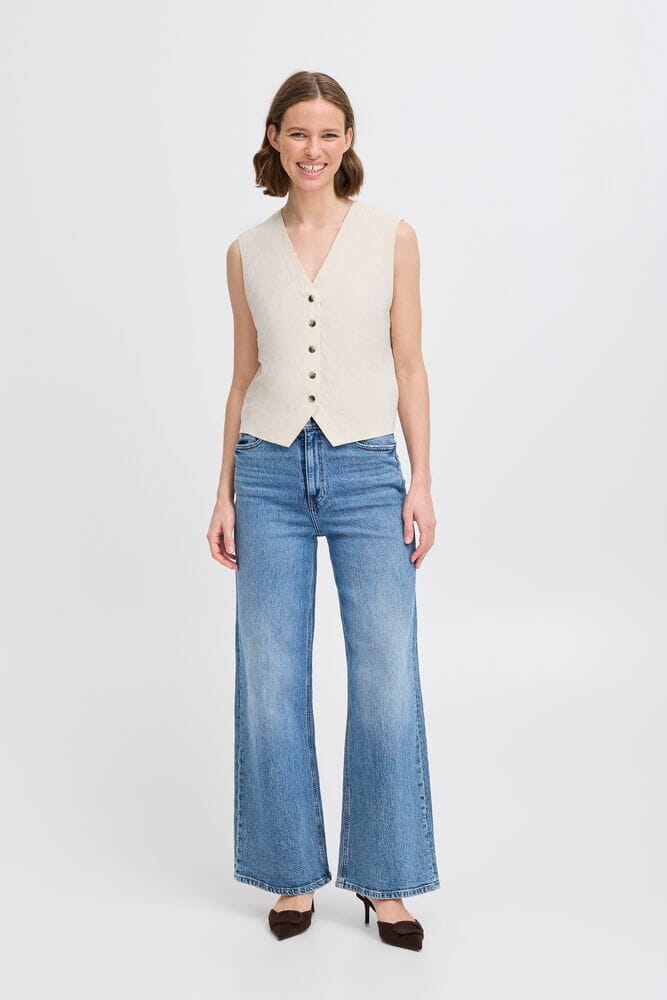 BEIGE BUTTON UP VEST Jacket B YOUNG 