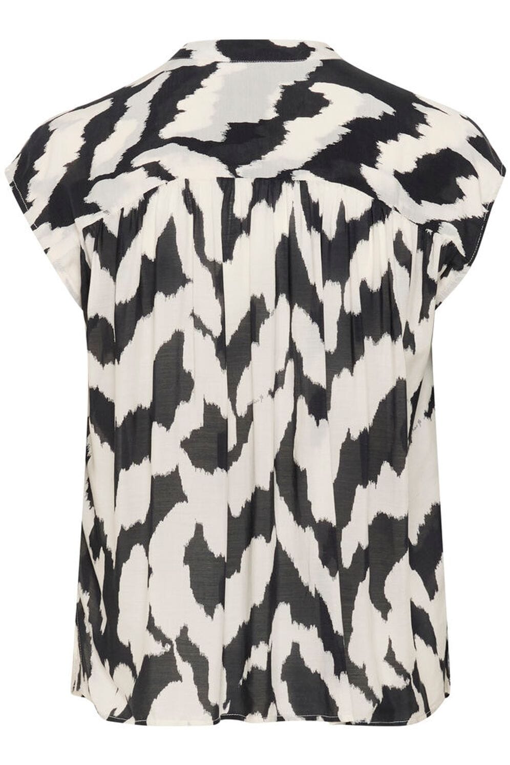 abstract print blouse, sleeveless top, lightweight blouse, statement print shirt, chic office blouse