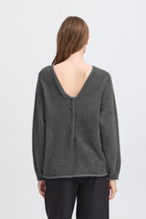 FUZZY GREY BUTTON BACK Sweater ICHI 
