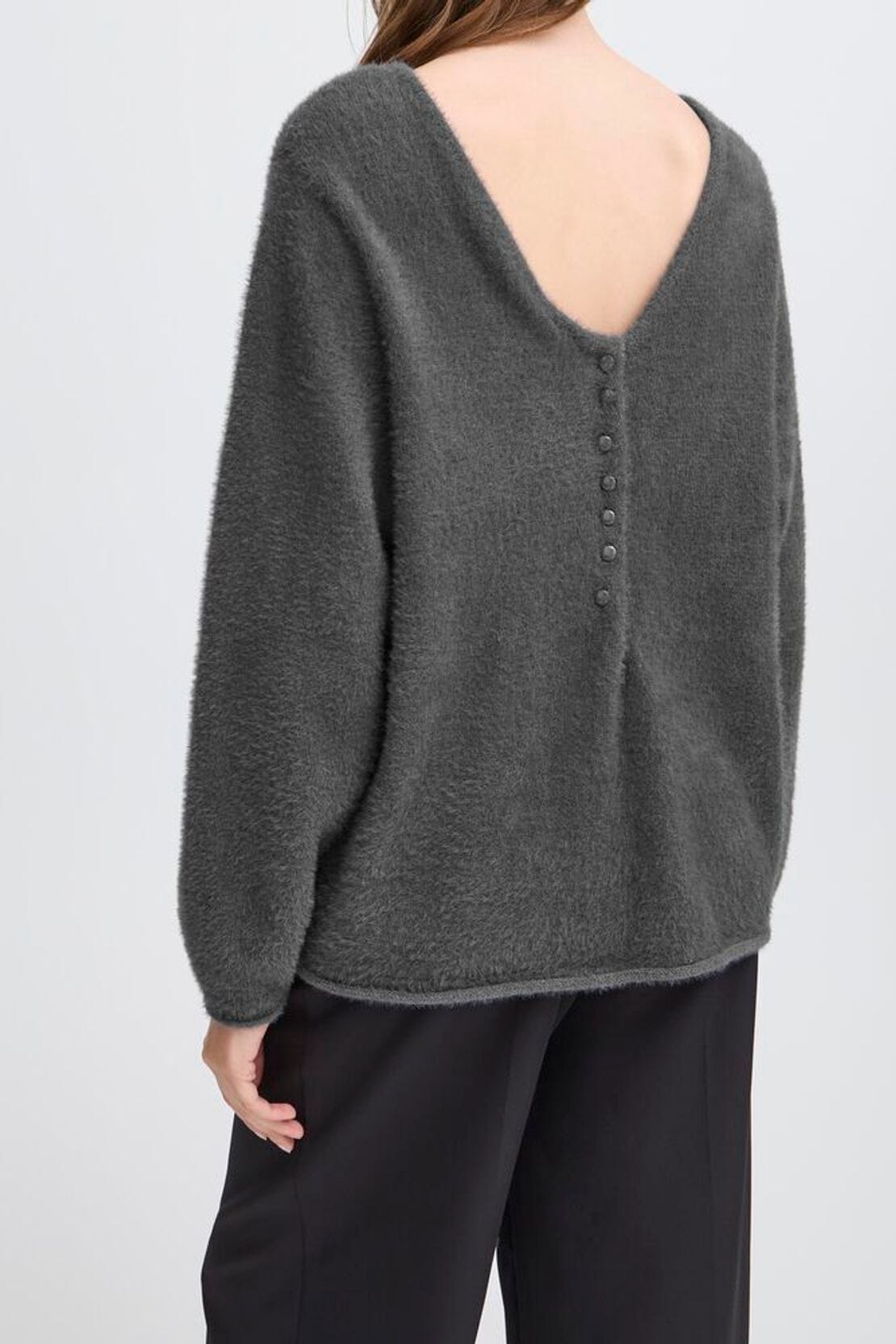 grey fuzzy sweater, button back grey sweater