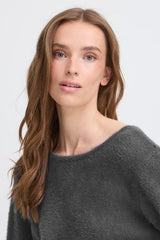 FUZZY GREY BUTTON BACK Sweater ICHI 