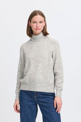 womens grey knit turtleneck sweater, soft heather grey pullover
