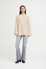 womens beige speckled knit sweater