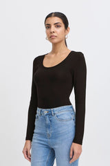 black long sleeve scoop neck top