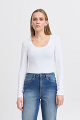 fitted white long sleeve shirt, ICHI 