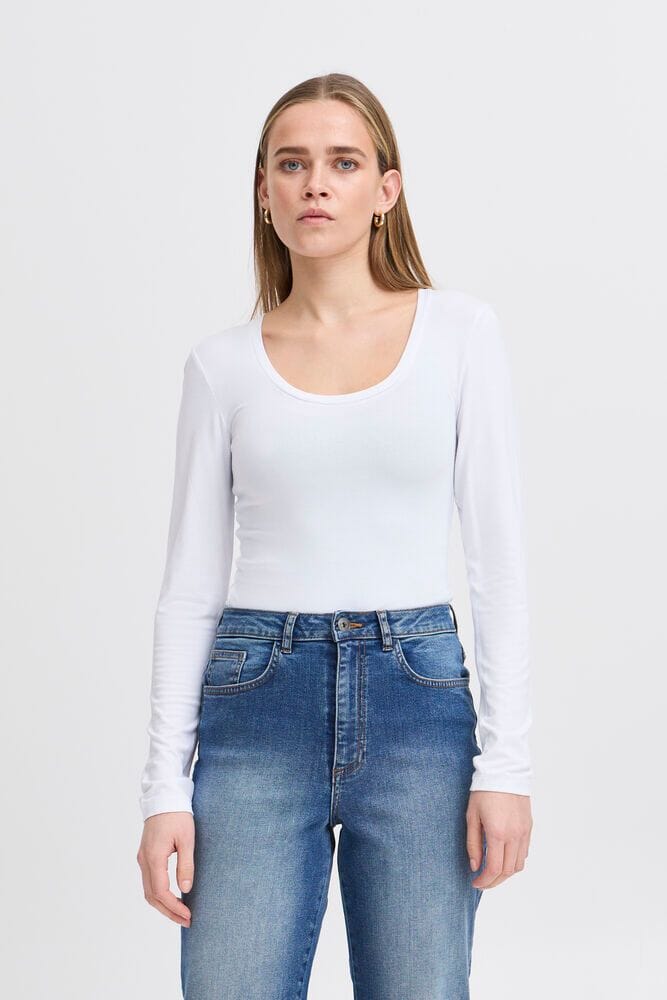 fitted white long sleeve shirt, ICHI 