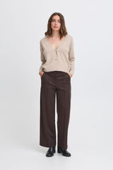BROWN WIDE LEG TROUSER,  ICHI 