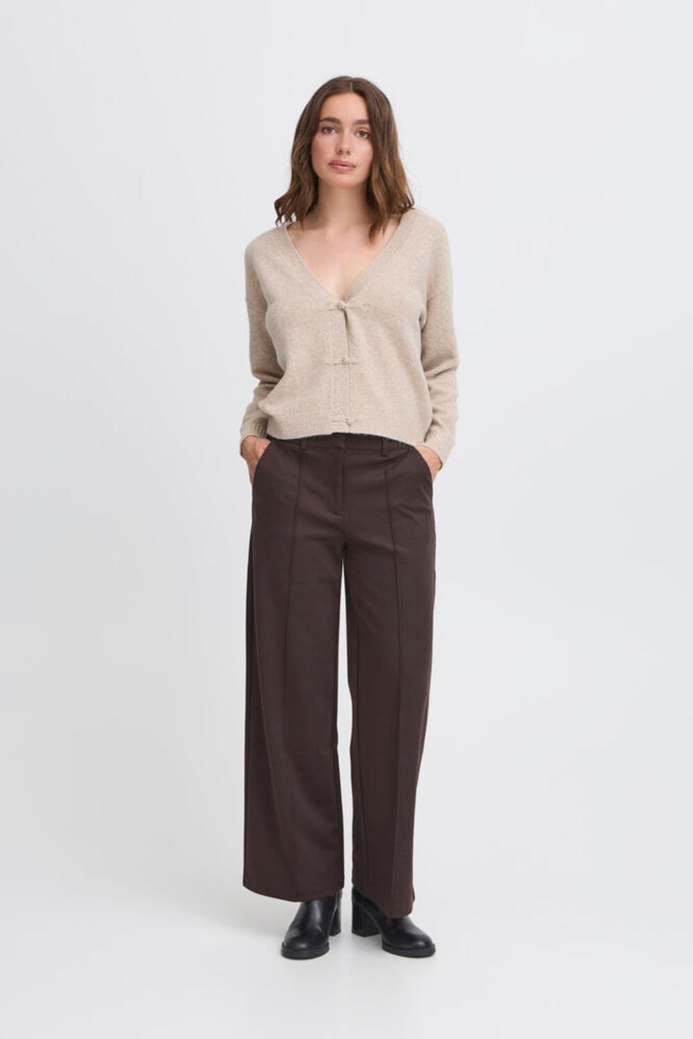 BROWN WIDE LEG TROUSER,  ICHI 