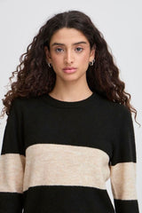 beige and black knit top, ICHI 