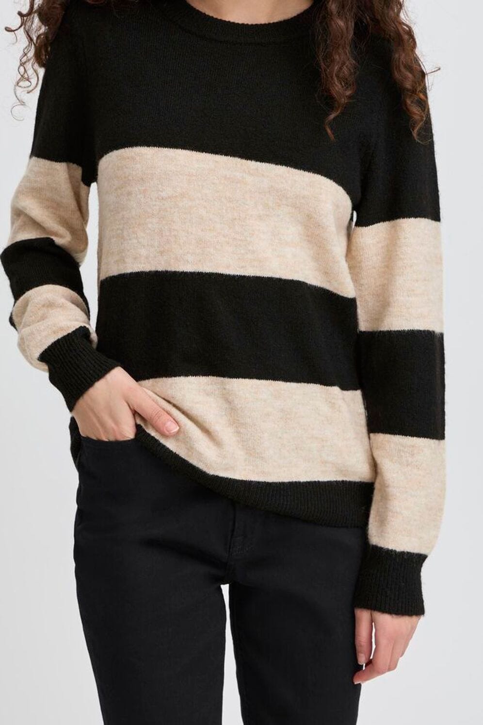black striped lightweight sweater, ICHI 
