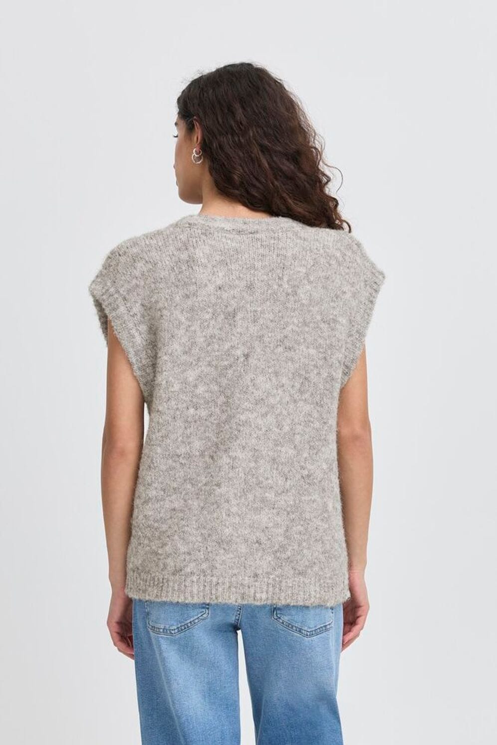 CLASSIC grey knit button vest, ICHI 