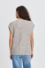 CLASSIC grey knit button vest, ICHI 
