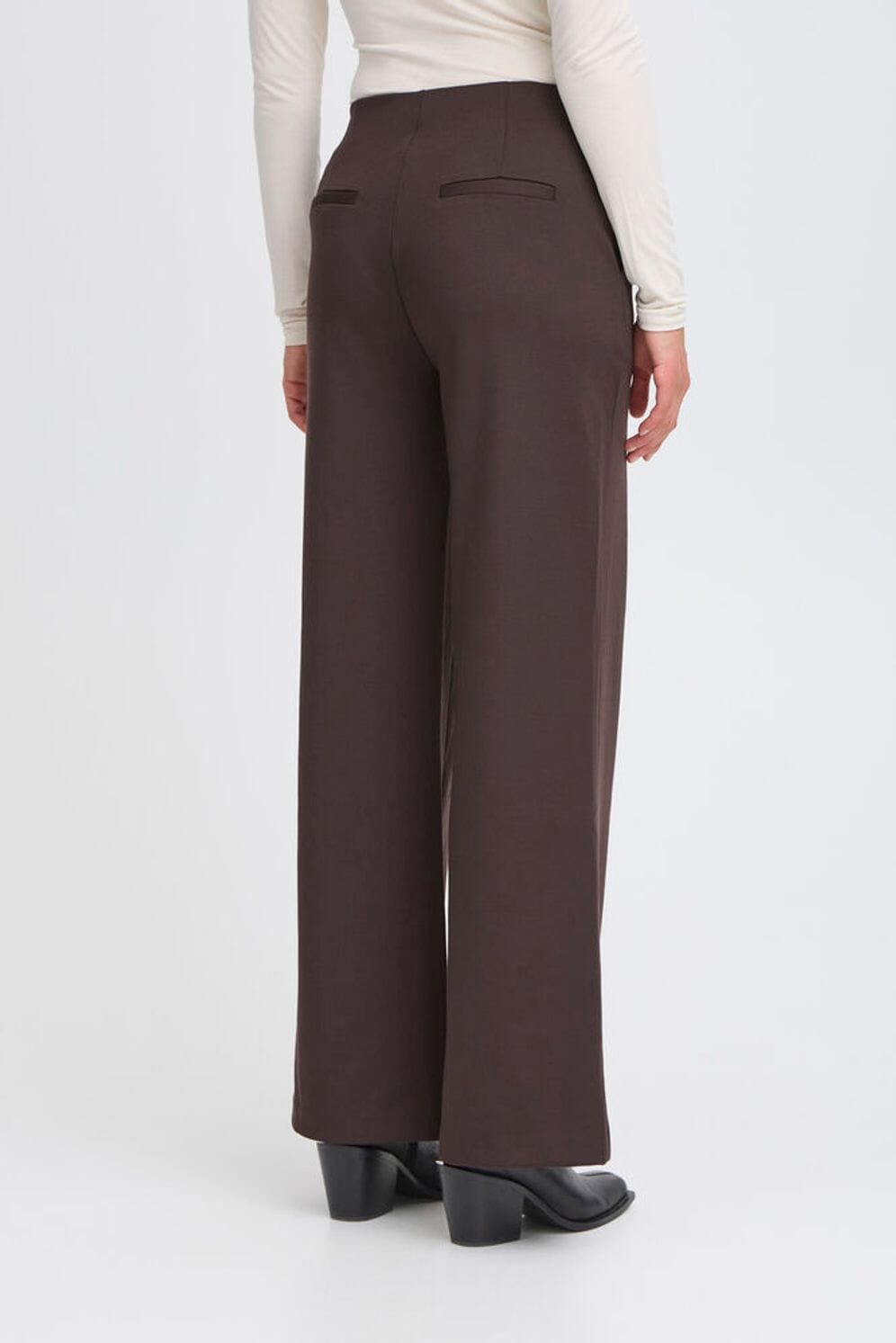 chocolate brown wide leg trousers, ICHI 