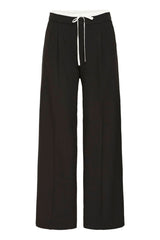 women’s black wide leg trousers front view, ICHI 