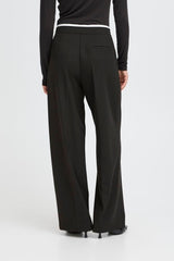 relaxed black tailored trousers with drawstring, ICHI 