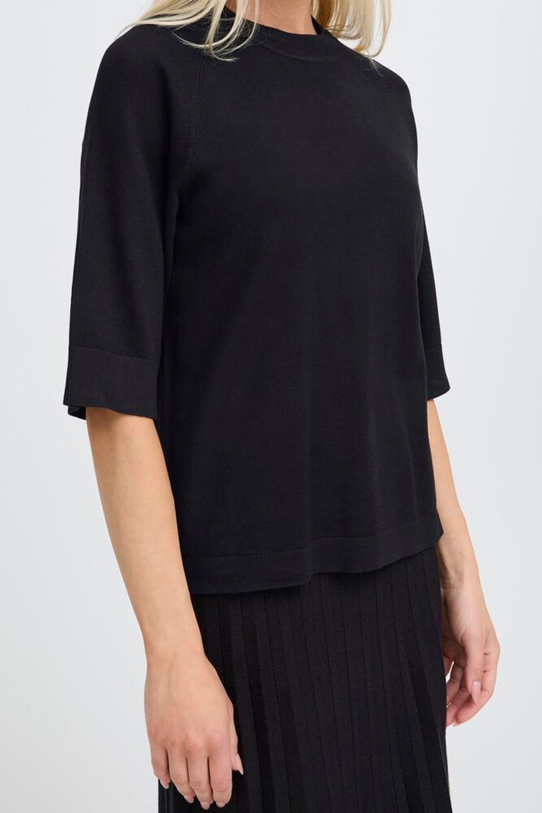 women’s black top with mid sleeves modern fit, B YOUNG 