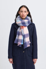 Colorful winter scarf with soft cotton candy tones, ICHI 