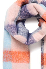 Woman wearing oversized plaid scarf in multicolor design,ICHI 