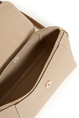 Women’s taupe shoulder bag with minimalist silhouette and magnetic closure, ICHI 