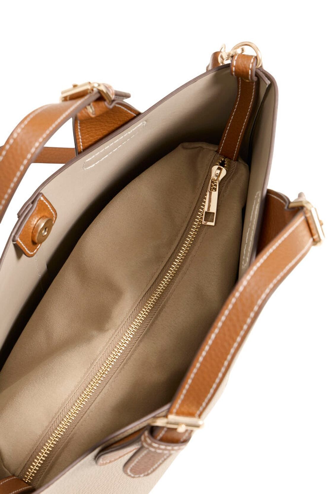 Women’s versatile taupe tote with dual carry handles and roomy interior, ICHI 