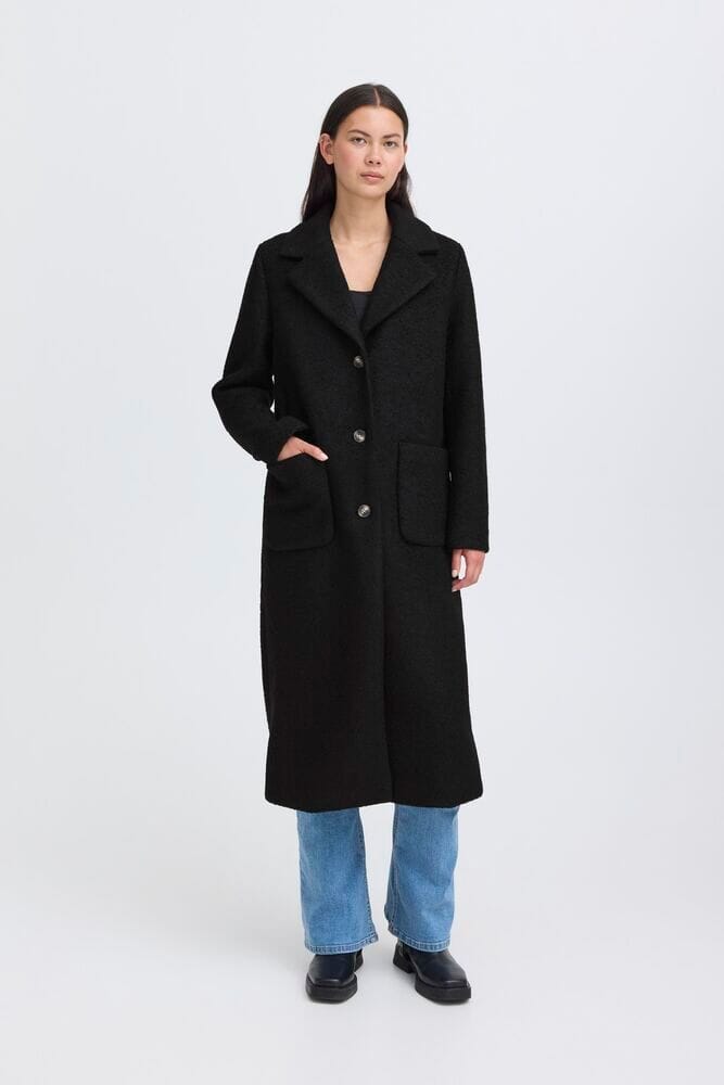 black wool coat, long wool blend jacket