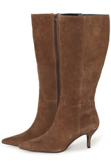 tall brown leather boot, chic suede footwear