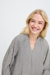 flowy patterned top, lightweight v neck blouse