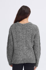 Cozy grey knit sweater for women with long sleeves, ICHI 