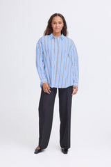 Classic long sleeve blue striped shirt for women, ICHI 