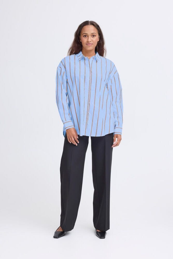 Classic long sleeve blue striped shirt for women, ICHI 