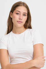 bruna fitted tee women’s white crew neck, ICHI 