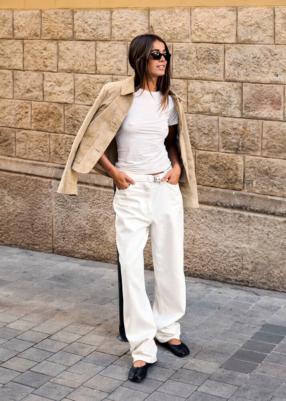 bruna fitted crew neck tee styled with denim, ICHI 