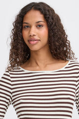 Slim fit striped knit top styled with dark denim, ICHI 