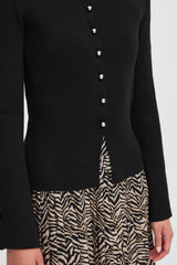Black ribbed cardigan with button down front, ICHI 