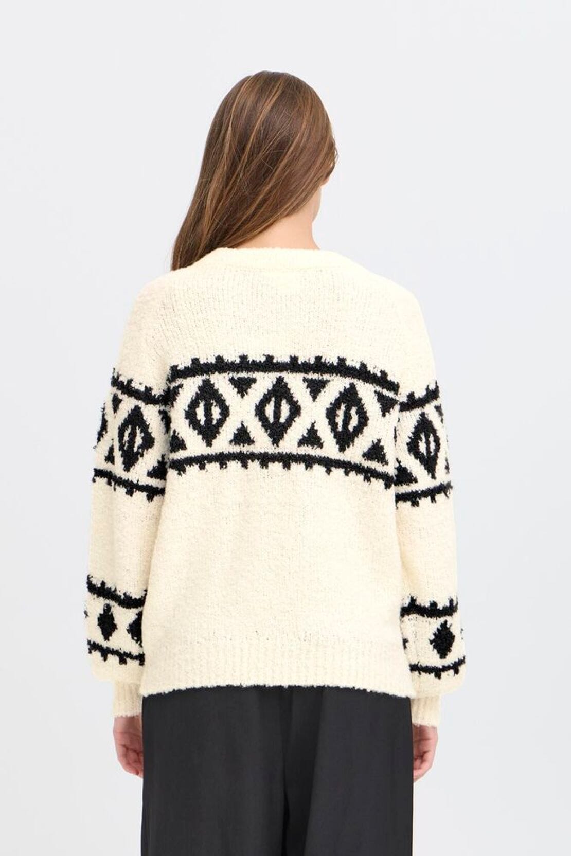 Cozy knit sweater with bold black design, ICHI 
