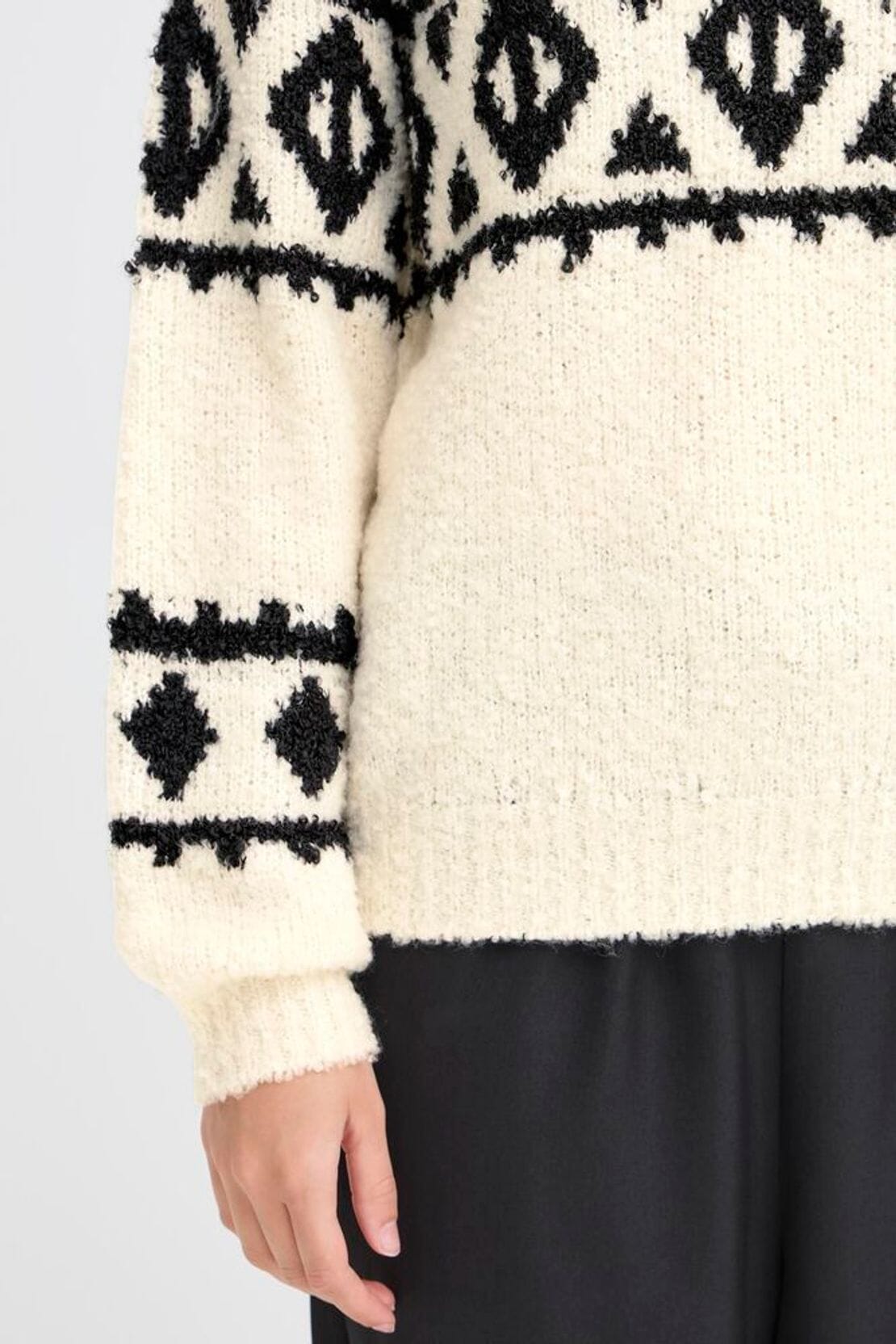 Neutral sweater with black geometric detailing, ICHI 