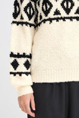 Neutral sweater with black geometric detailing, ICHI 