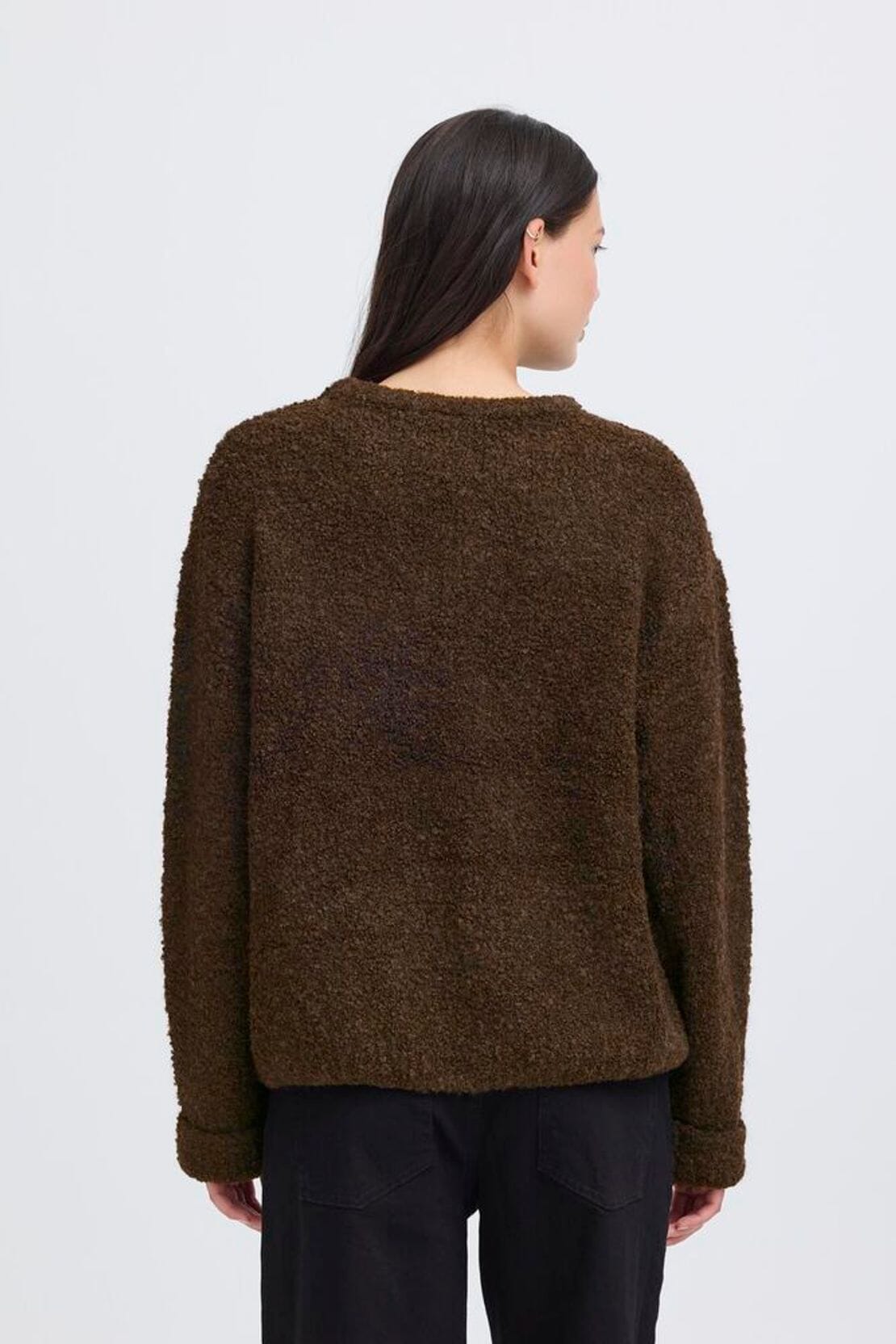 Relaxed cozy knit in deep brown with long sleeves, ICHI 
