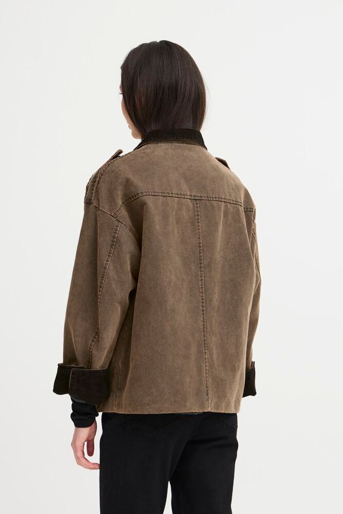 relaxed fit utility jacket contrast trim details, ICHI 