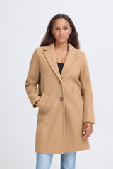 long beige wool coat tailored fit, ICHI 